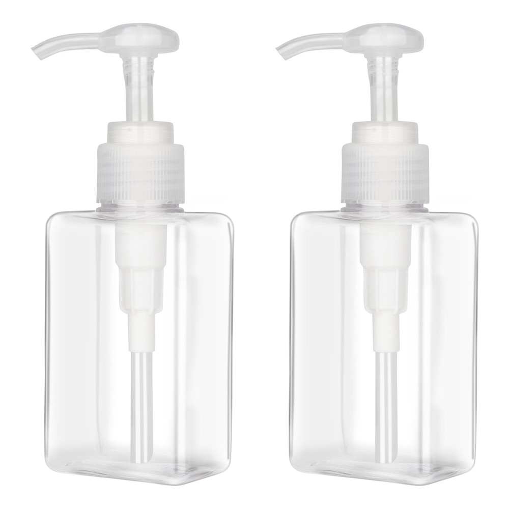 150ml (5.1oz) Pump Bottle Dispenser 2 Pack Refillable Flat Square Plastic Lotion