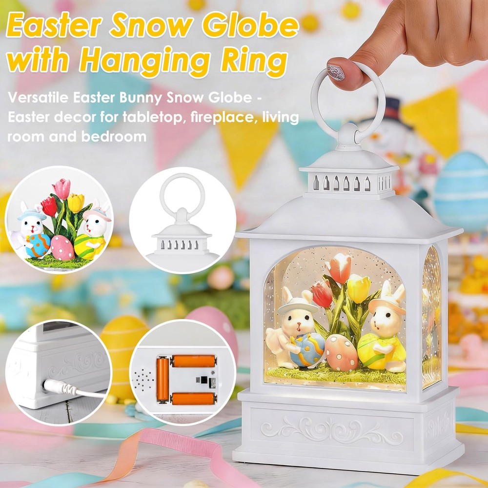 Easter Bunny Snow Globe, Easter Eggs Spring Snow Globe 6H Timer Glitter Lante...