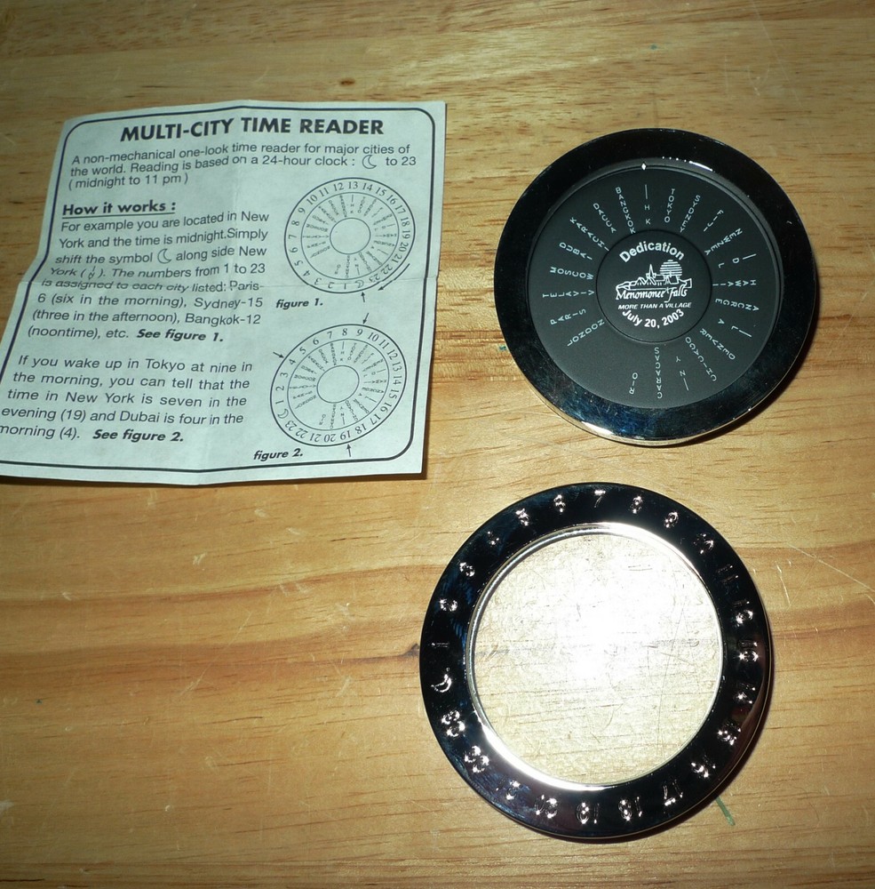 Multi-City Time Reader Silver W/ Black Face Menomonee Falls Wi. Dedication 2003