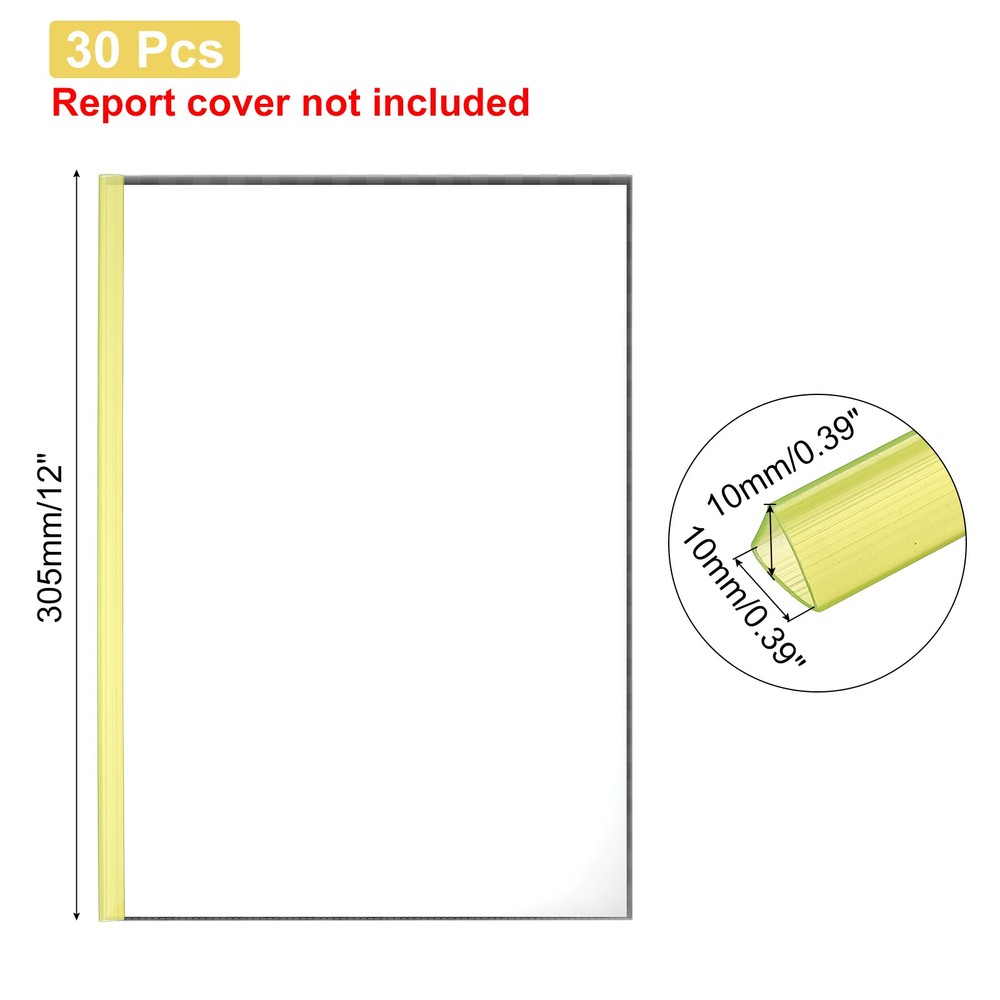 30Pcs 10x10mm Binding Bars, 70 Sheets Capacity, Transparent Yellow