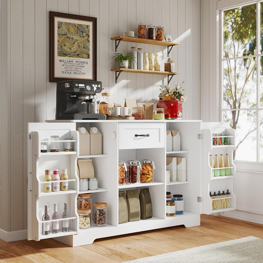 White Kitchen Sideboard Buffet Cabinet with Storage and Shelves