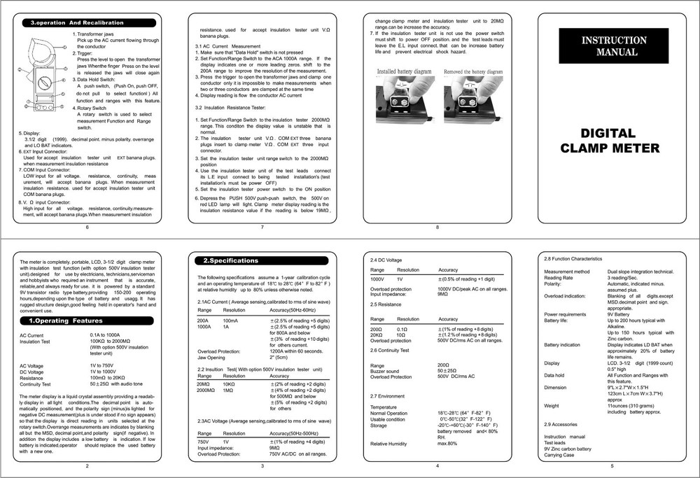 New DT266 Digital Clamp Meter ACDC Multimeter Ohmmeter Current Continuity Buzzer