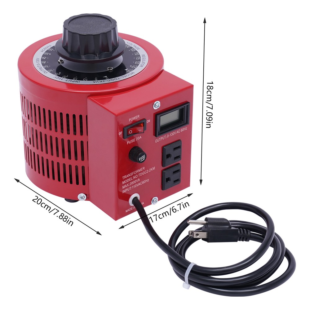 AC 0-130V Variac Transformer Metered Variable Red Voltage Regulator 2000VA 20Amp