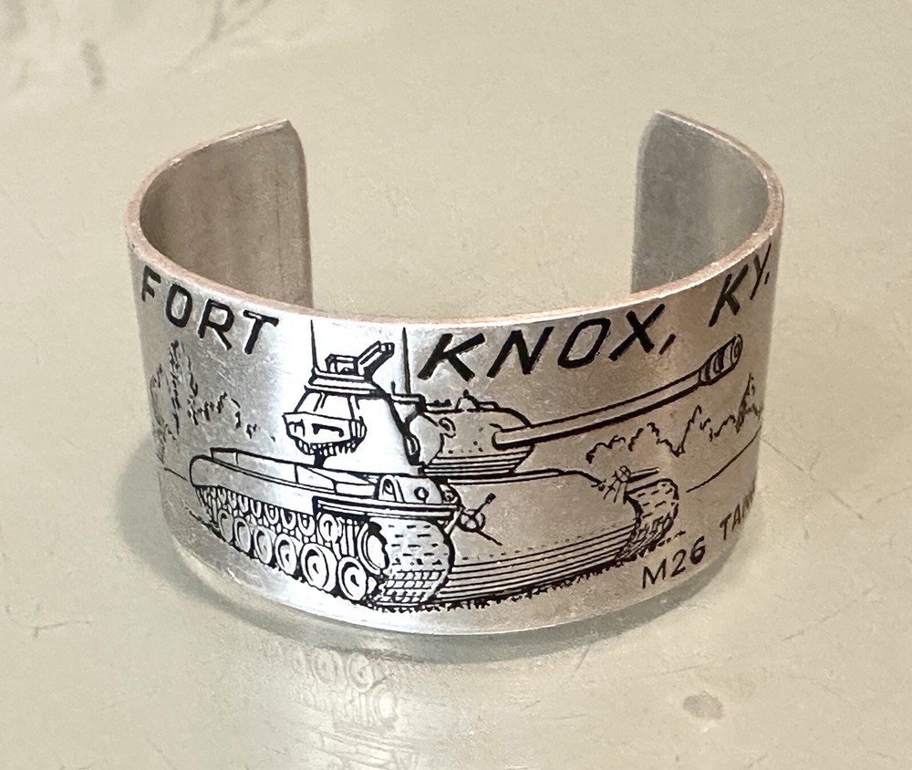 Vintage Fort Knox KY M26 Tank Military Army Aluminum Cuff Trench Bracelet