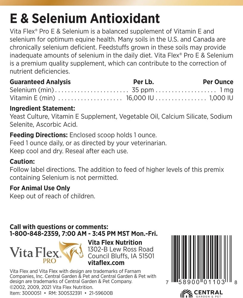 Optimal Nutrient Solution: 4lb Selenium & Vitamin E for Horses - 64-Day Dosage