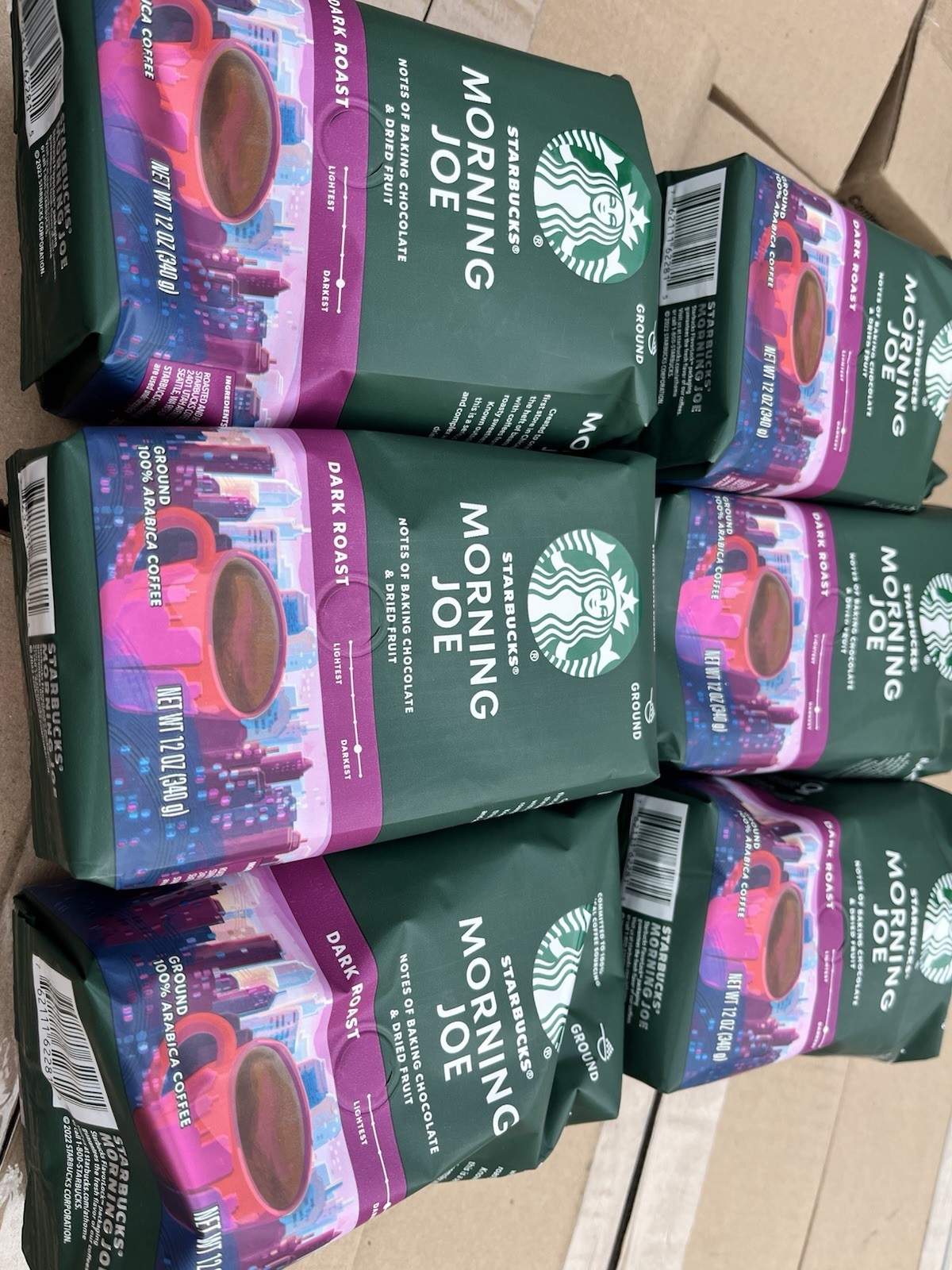 6 BAGS Starbucks Ground Coffee Dark Roast Morning Joe LOT 12oz (Total 72 oz)
