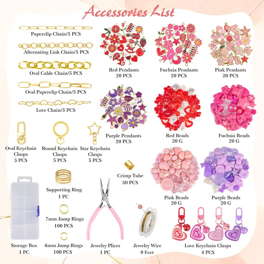 458 Pcs Keychain Making Kit — Includes 19 Keychain Clips, 25 Extender Chains,...