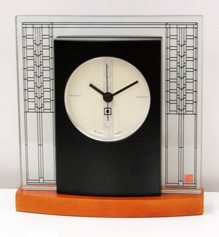 BULOVA MANTEL TABLE CLOCK -FRANK LLOYD WRIGHT "GLASNER HOUSE CLOCK" B7750