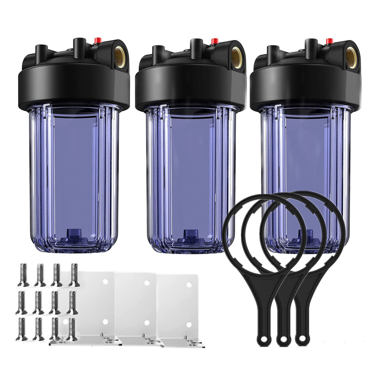 3Pack Clear 10 Inch Whole House Water Filter Housing for Filtration System 1"NPT