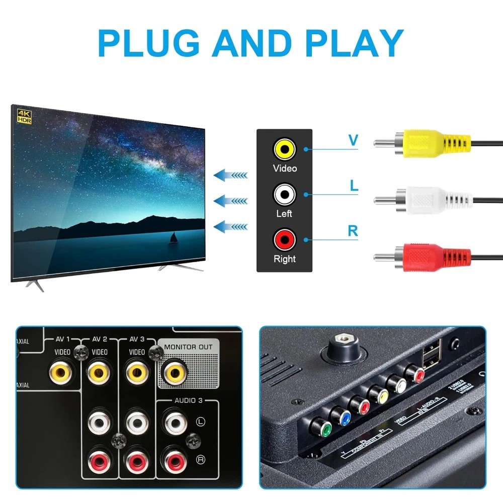 6 Feet AV to RCA Audio Video Composite Cable Cord For Sony PS1 PS2 PS3 PS3 Slim