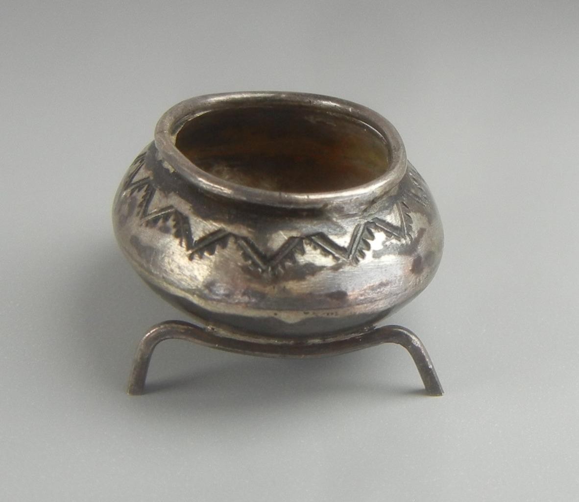 Vintage Navajo Open Salt Cellar Footed Bowl Sterling Silver Native American