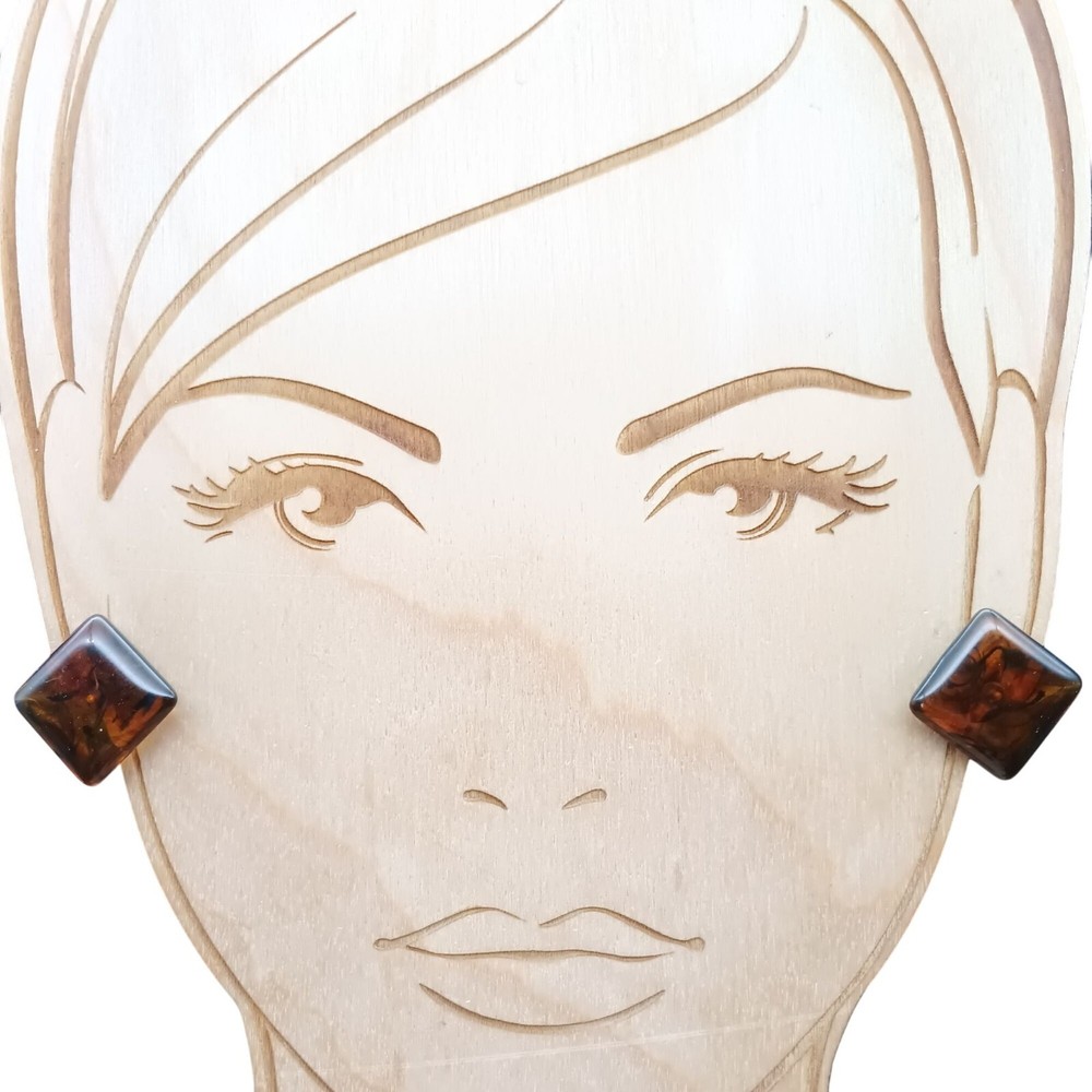 Vintage Square Rootbeer Lucite Stud Earrings