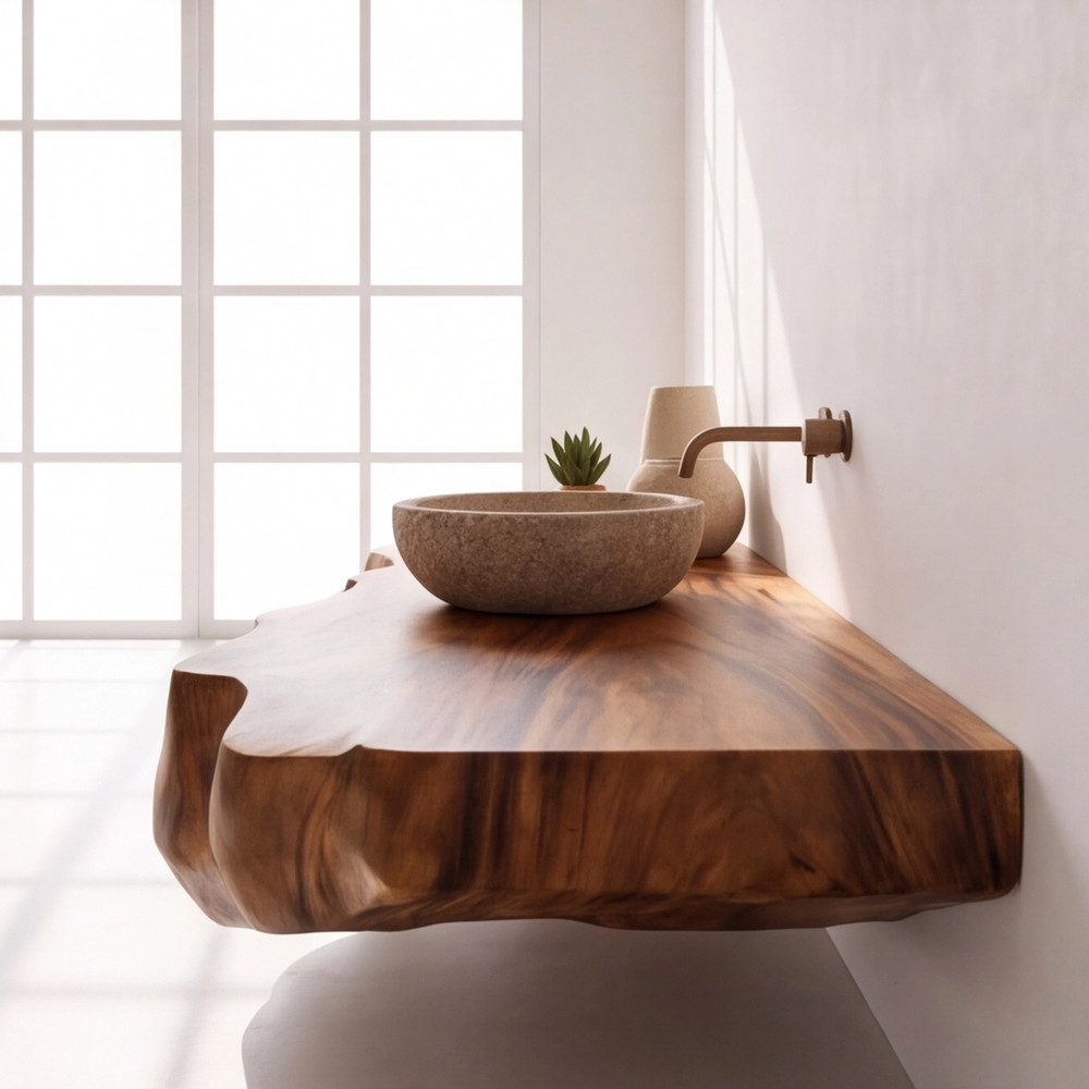 Bathroom Vanity Modern Rustic Solid Wood Live Edge Floating Sink CounterBathroom