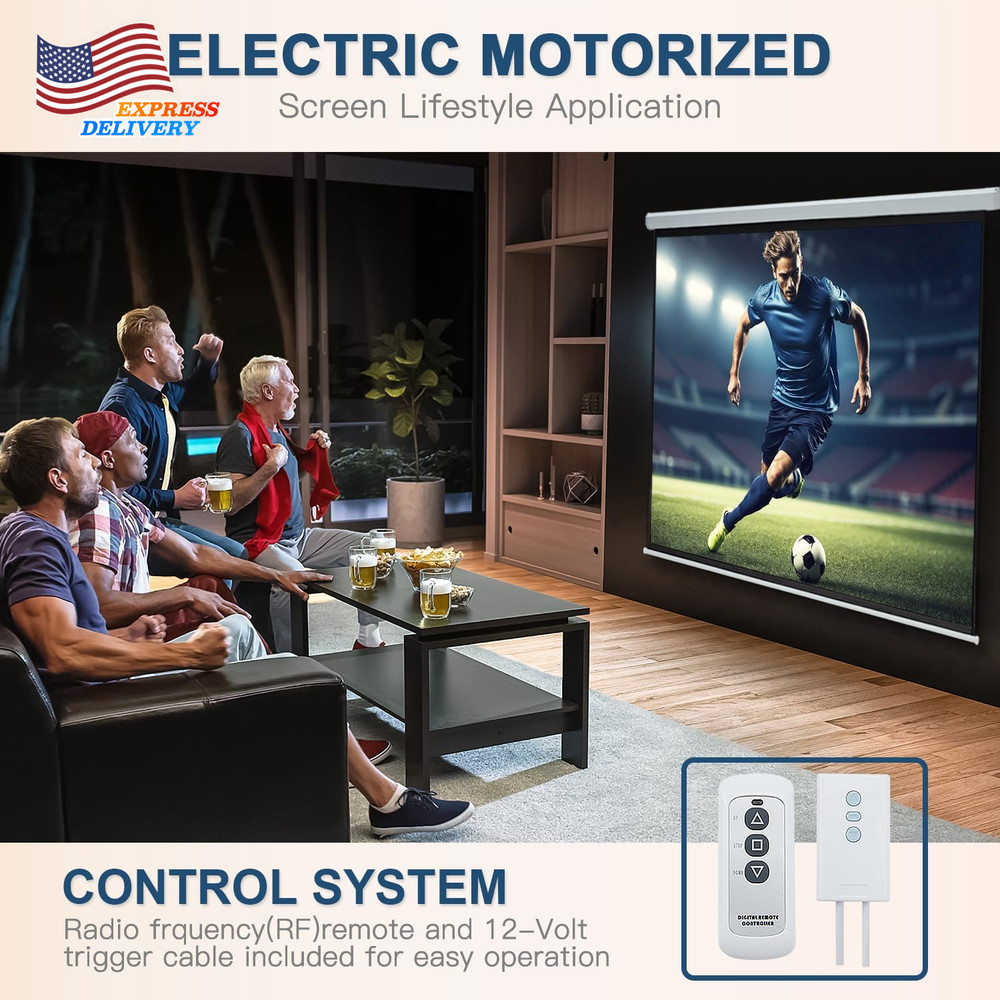 150" Projector Screen Motorized 16:9 4K HD Pull down Retractable Project Screen