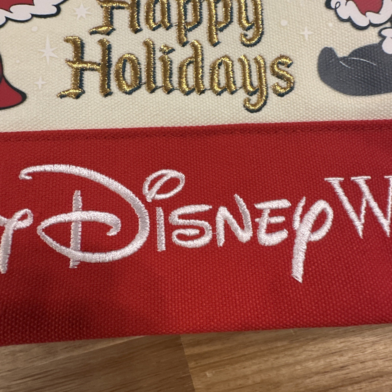 WALT DISNEY WORLD MERRY CHRISTMAS CANVAS TOTE BAG HAPPY HOLIDAYS MICKEY MINNIE