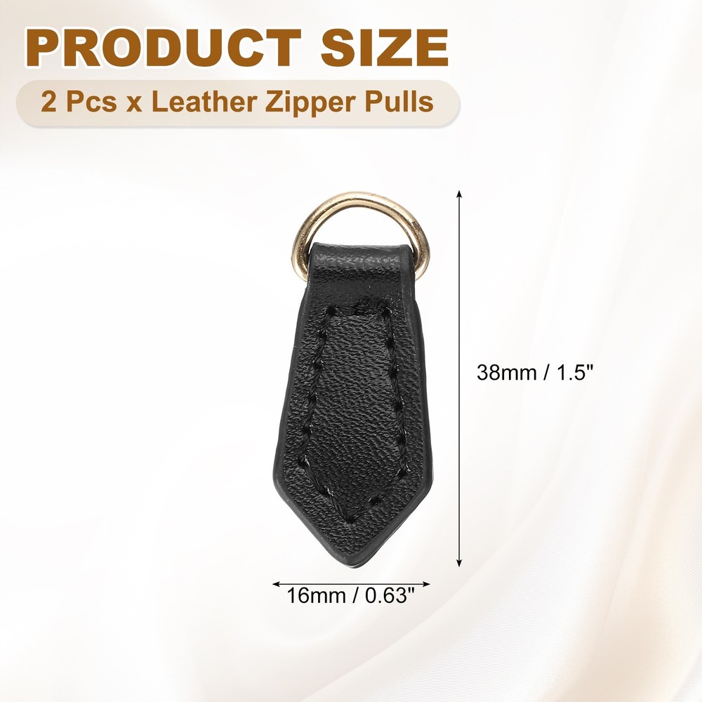 2Pcs Leather Zipper Pull, 1.5 Inch Leaf Shape Leather Zip Puller(Black)