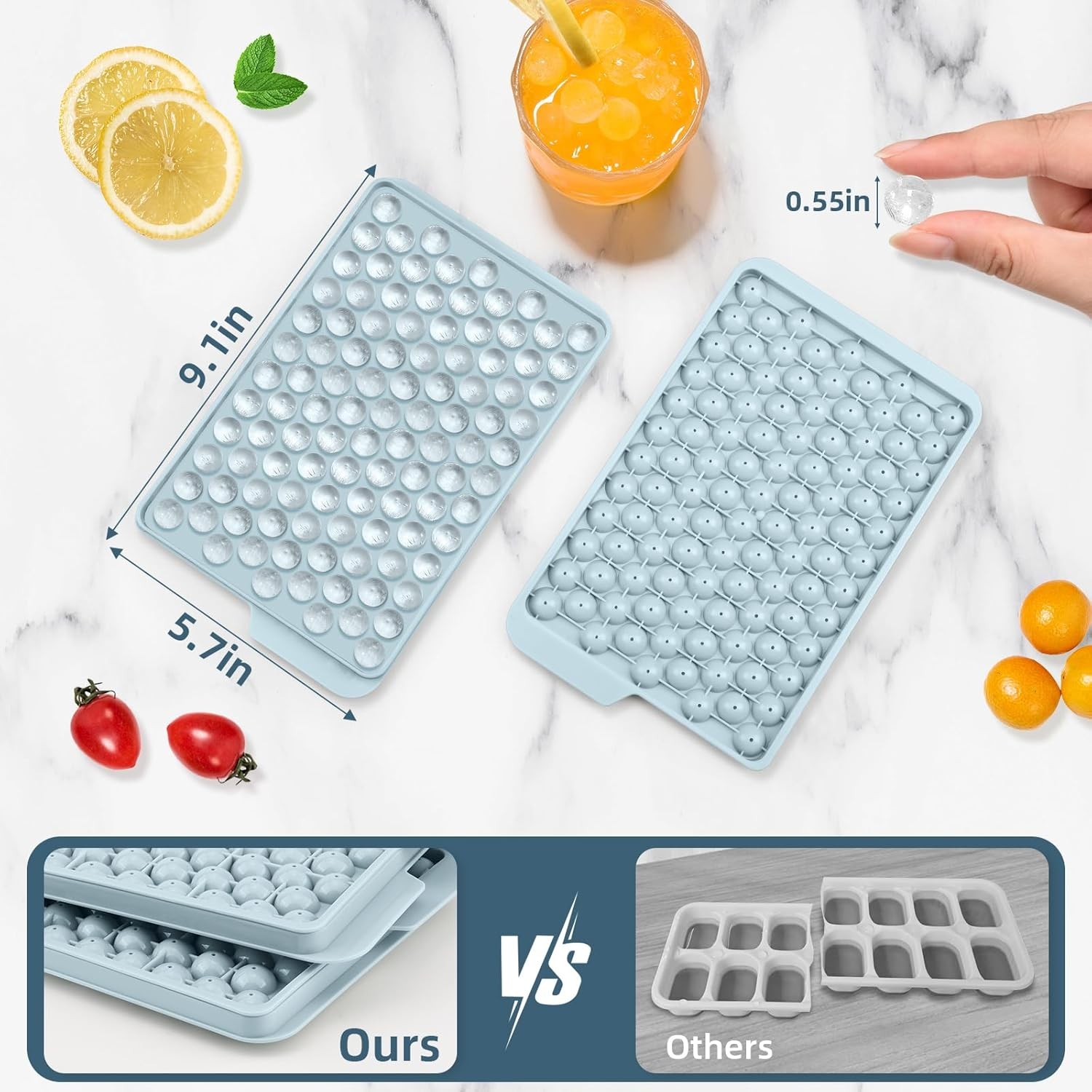 WIBIMEN Mini Ice Cube Trays, 0.55” Tiny Pebble Ice for Iced Coffee & Cocktails