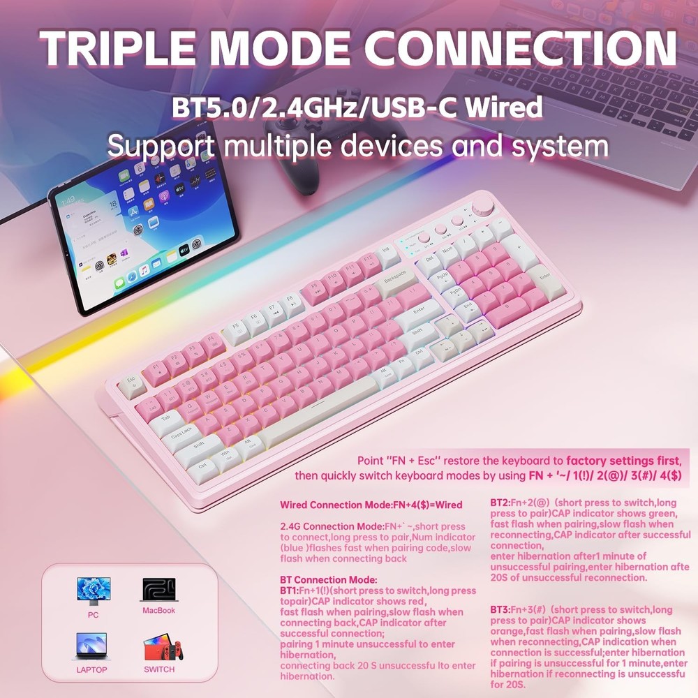 AULA 99 Key Keyboard, Wireless Gaming Keyboard Bluetooth Computer Keyboards C...
