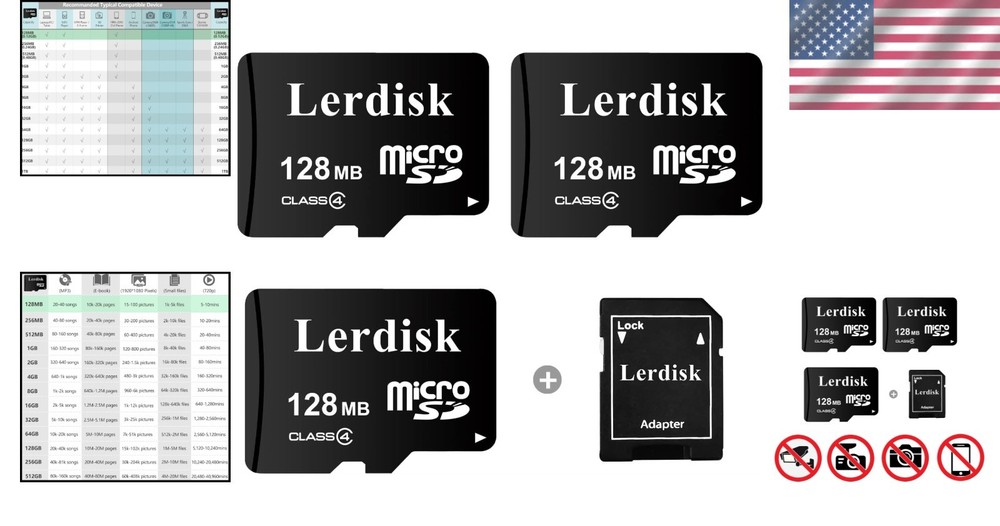Durable 128MB Micro SD Card Pack - Great for Music & Text Storage (3 Count)