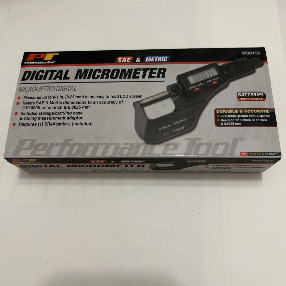 Performance Tool W80156 0-1" Digital Electronic Micrometer w/ Easy To Read LCD