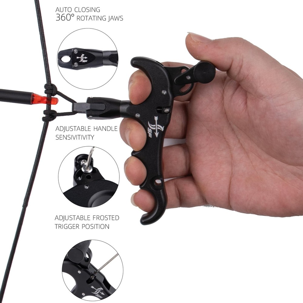 Bow Release for Compound Bow, 4-Finger Archery Release Trigger, 360° Rotatabl...