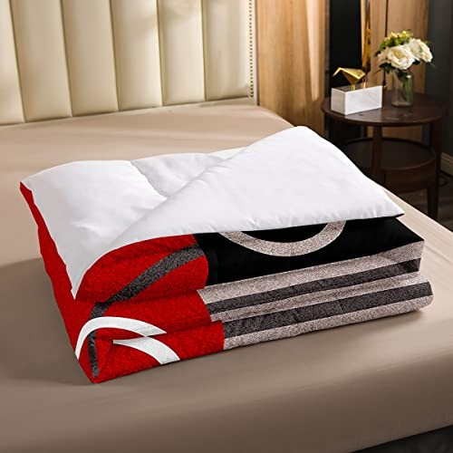 Modern Red Grey Black Stripes Comforter Set Geometric Down Queen Multi 270