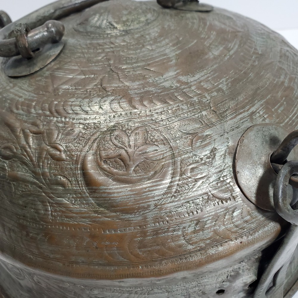 Antique Copper Indian Chapati Box Hand Made Rustic Hardware 9.5" Diameter