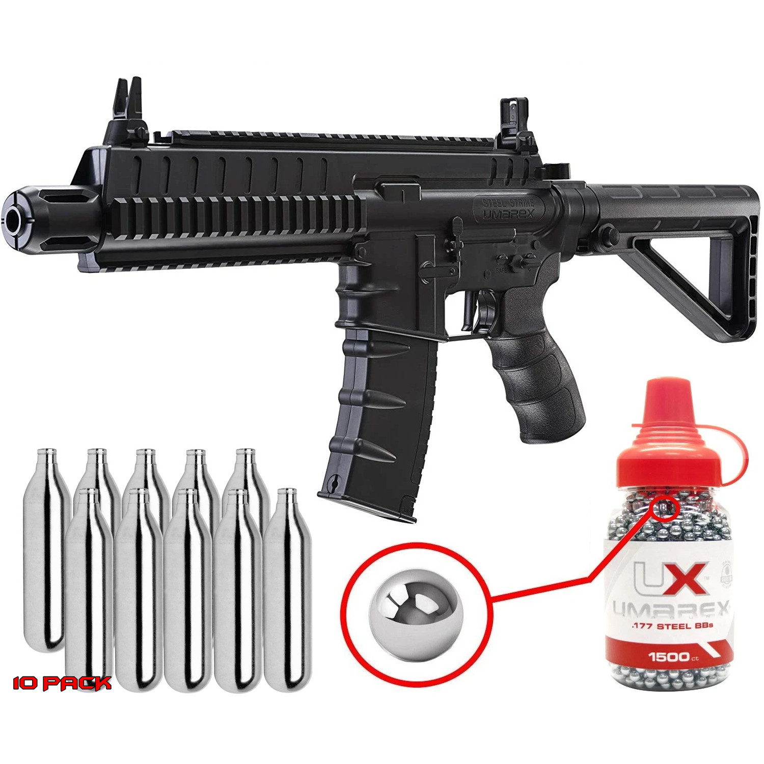 Umarex Steel Strike .177 Cal Air Rifle BB Gun + BB Jug & 10 CO2 Bundle (2252120)