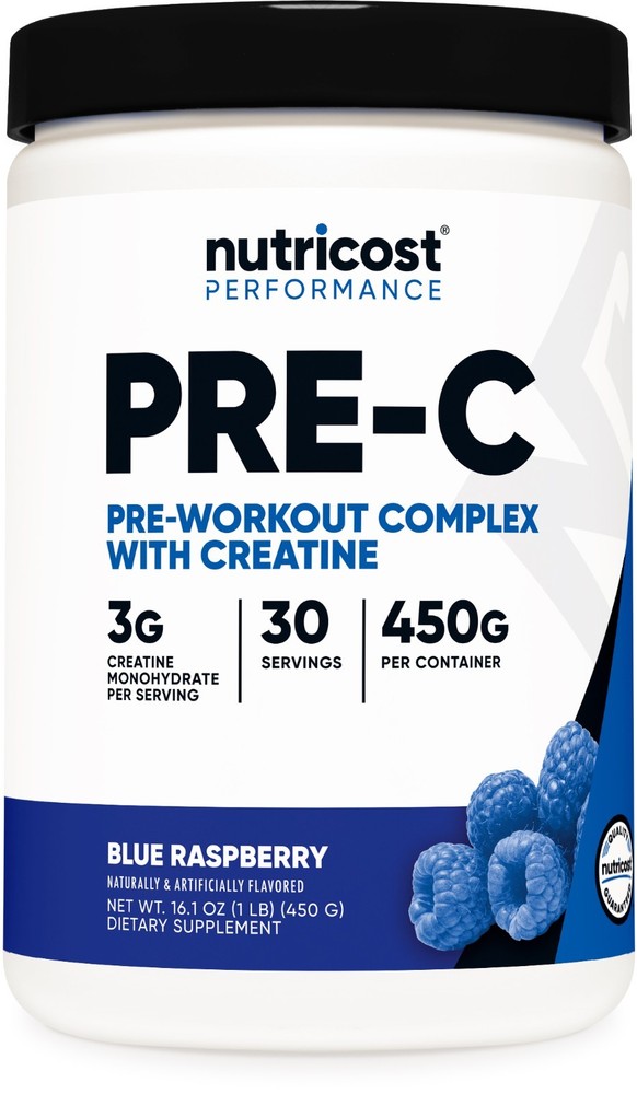 Nutricost Pre-C, Pre-Workout Complex with Creatine Powder (Blue Raspberry) 450g