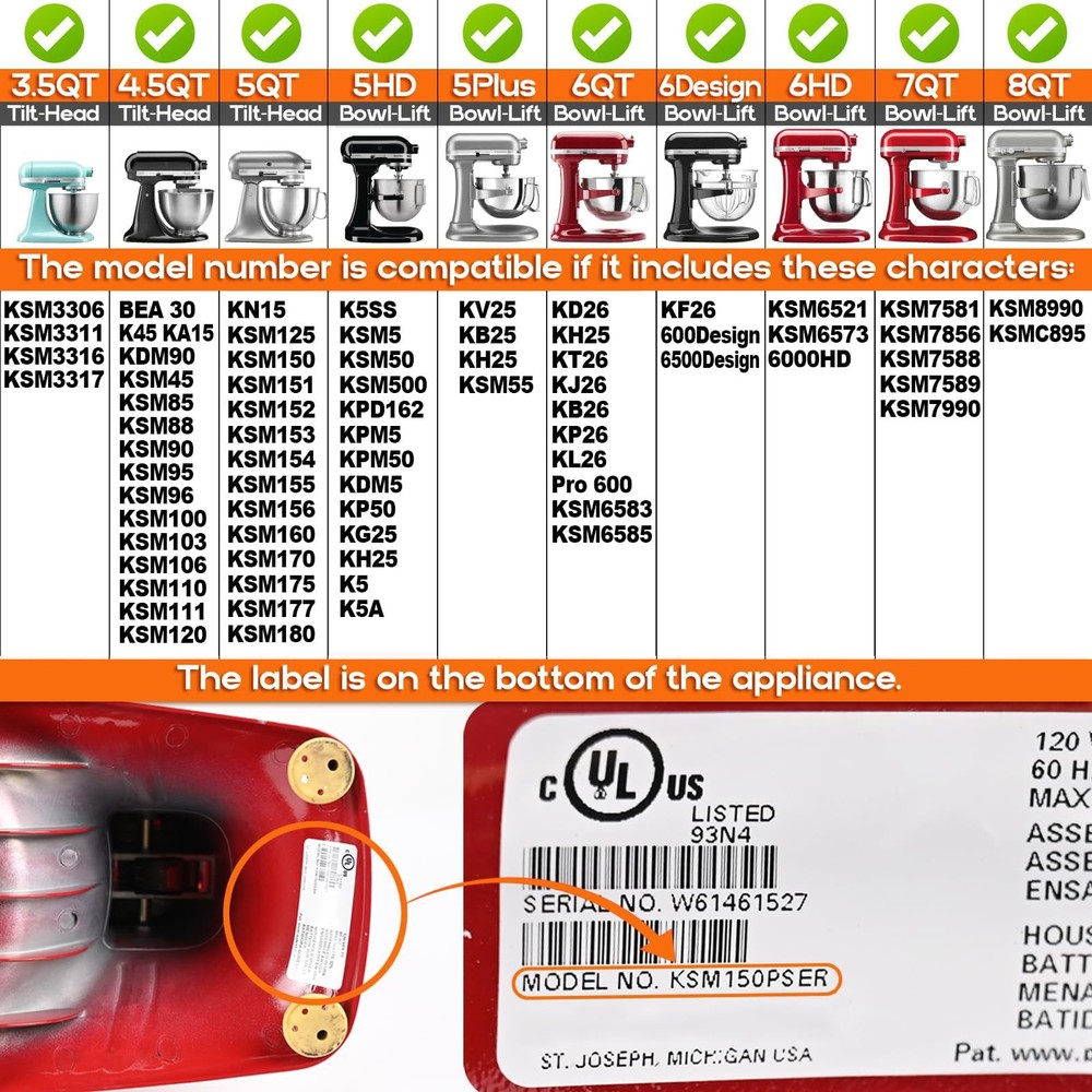 Fixing Attachment Screw Compatible with KitchenAid All, Silver