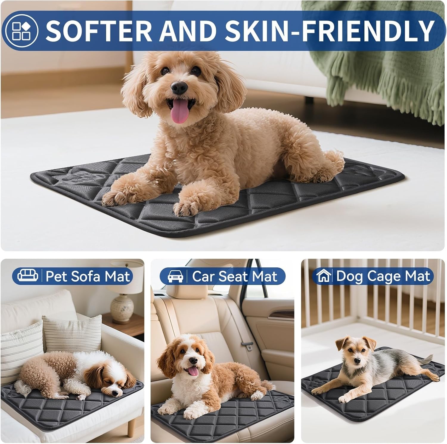 Dog Cooling Mat, Ice Silk Self Cool Pad for Dogs and Cats (35"x24", Black)