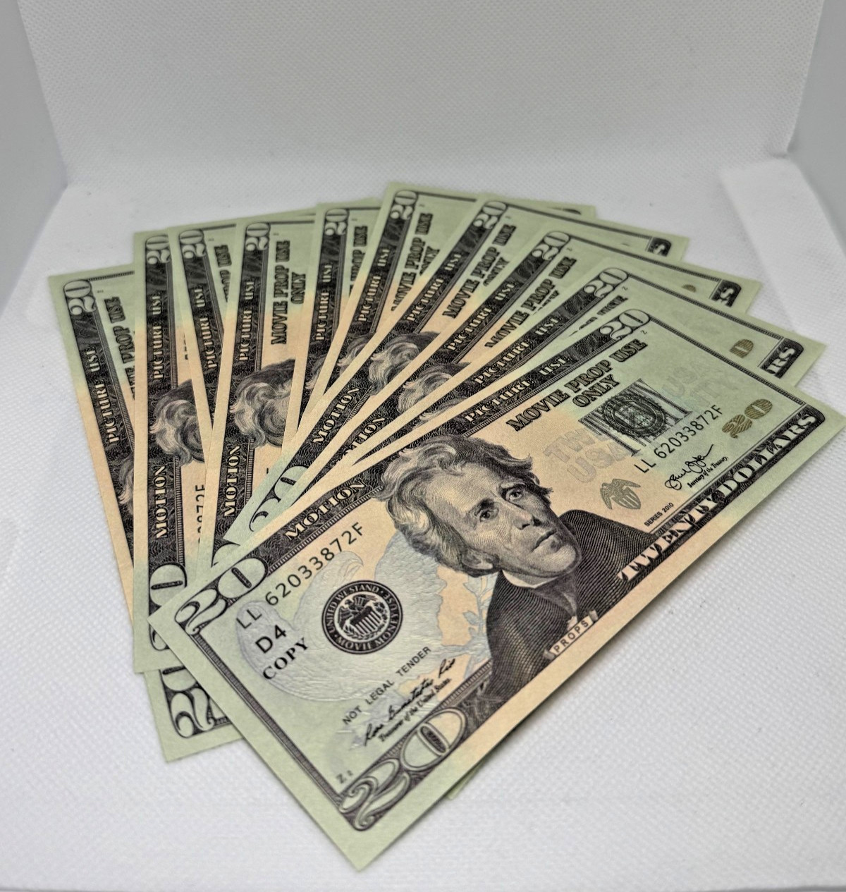 Premium Prop $20 Bills $200 Total - Replica Money (Full Size)