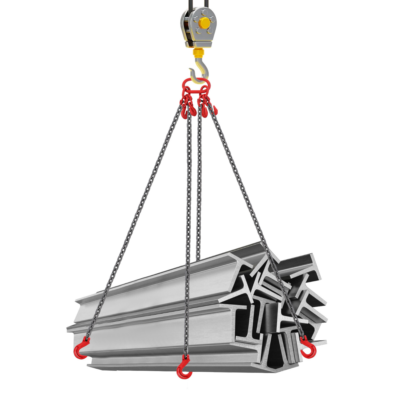 Chain Sling 4 Legs G80 Lifting Chain With Grab Hooks 22046.23lbs 3/8 in x 10ft