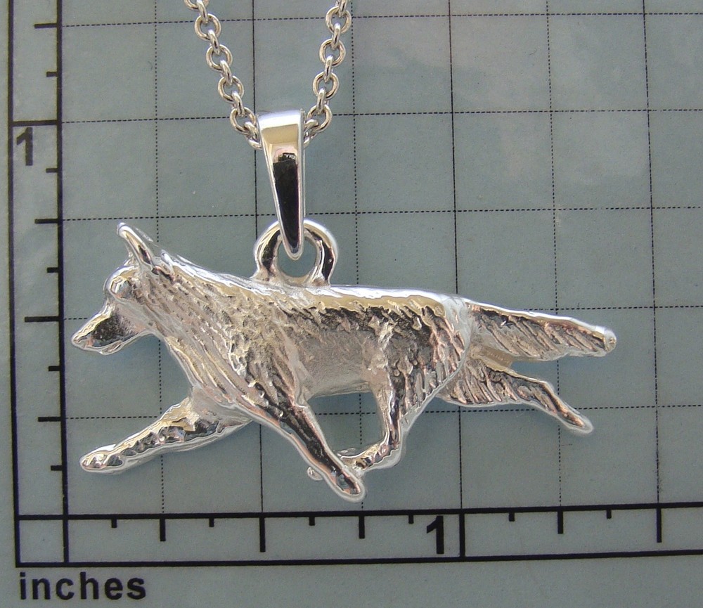 Small Sterling Silver German Shepherd Dog Moving Study On A Oval Frame