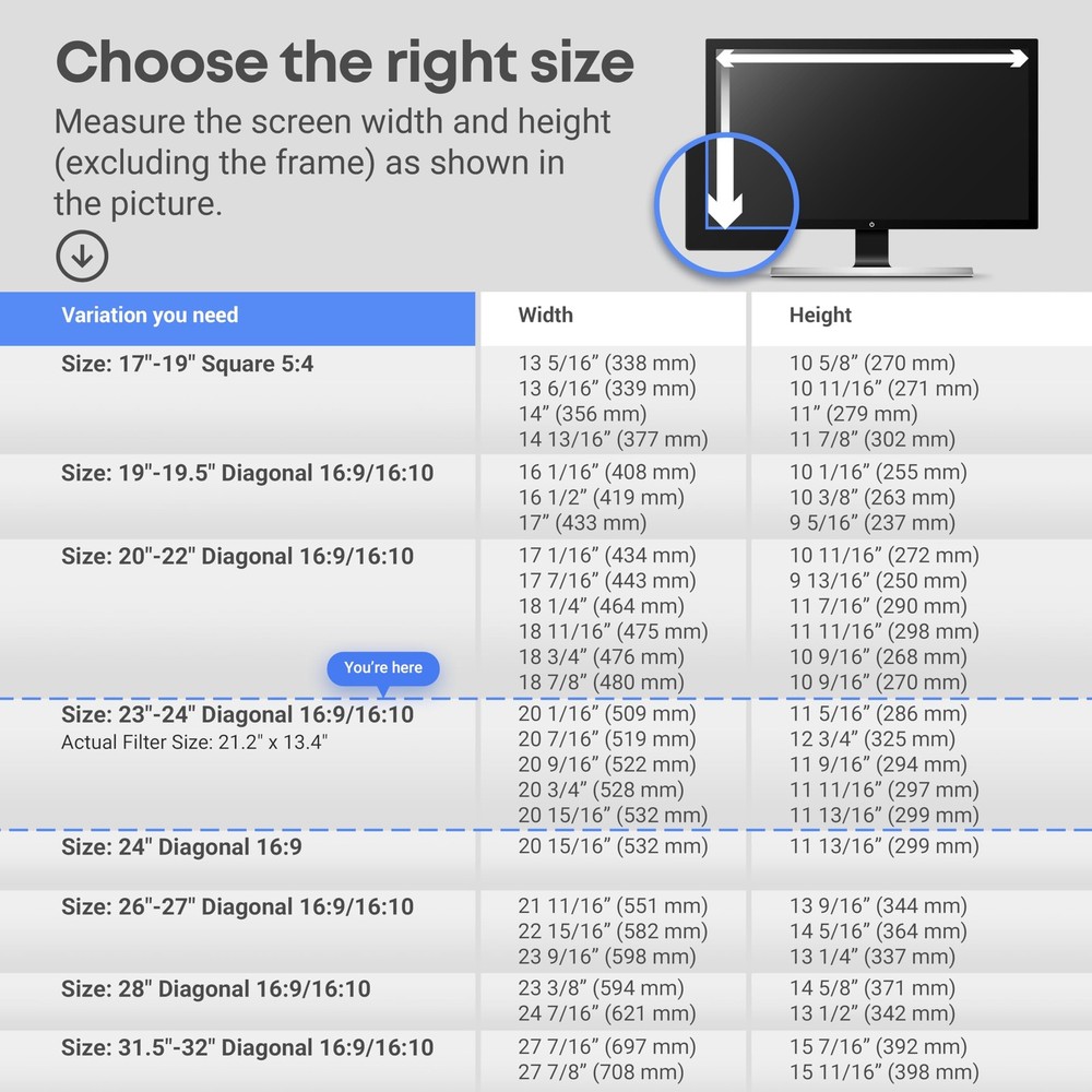 Universal Blue Light Blocking Screen Protector Panel for 23, 23.6, 23.8, 24 inch