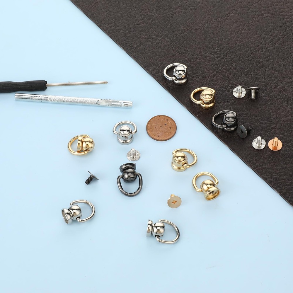32 PCS Brass Ball Studs Rivets D Ring, Crossbody Conversion Kit, 360°rotatabl...