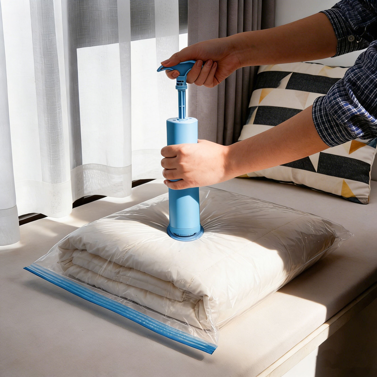 15PCS Vacuum Storage Bags with Hand Pump Space Saver Compression Clothes Luggage