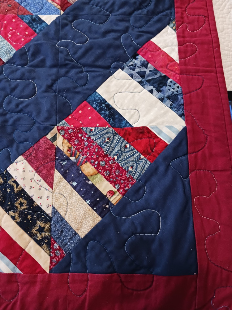 Handmade Keepsake Quilters Patchwork Quilt Deep Red White Blue Patriotic Prints
