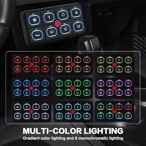 RGB 8 Gang Dimmable LED Switch Panel Toggle Multicolored 8 Gang Square button