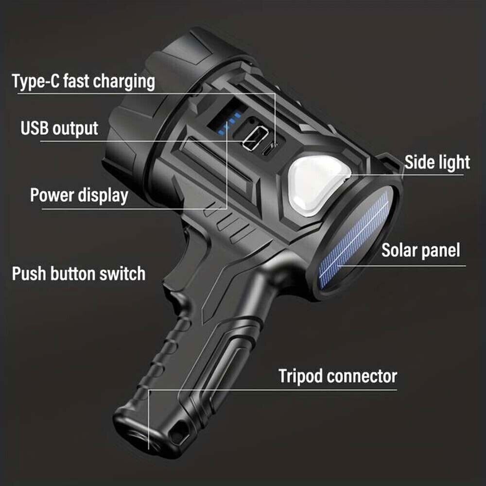 3PC Solar/USB Rechargeable LED Spotlight Flashlight Searchlight 9000000LM Bright