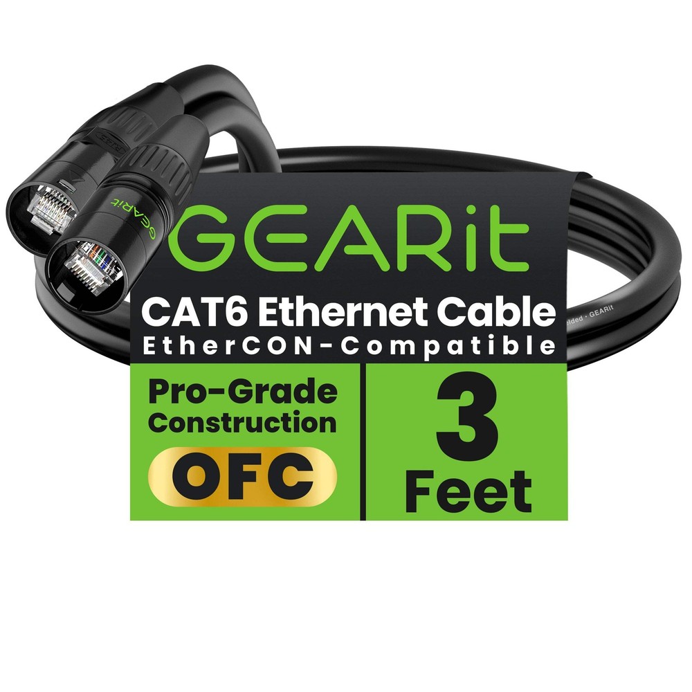 GEARit CAT6 Shielded EtherCON RJ45 Cable OFC Digital Pro Audio, Black