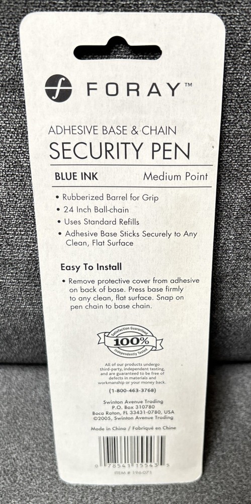 Foray - Pen - Security Counter Pen, Medium Point, Blue Ink - Security 12 Count