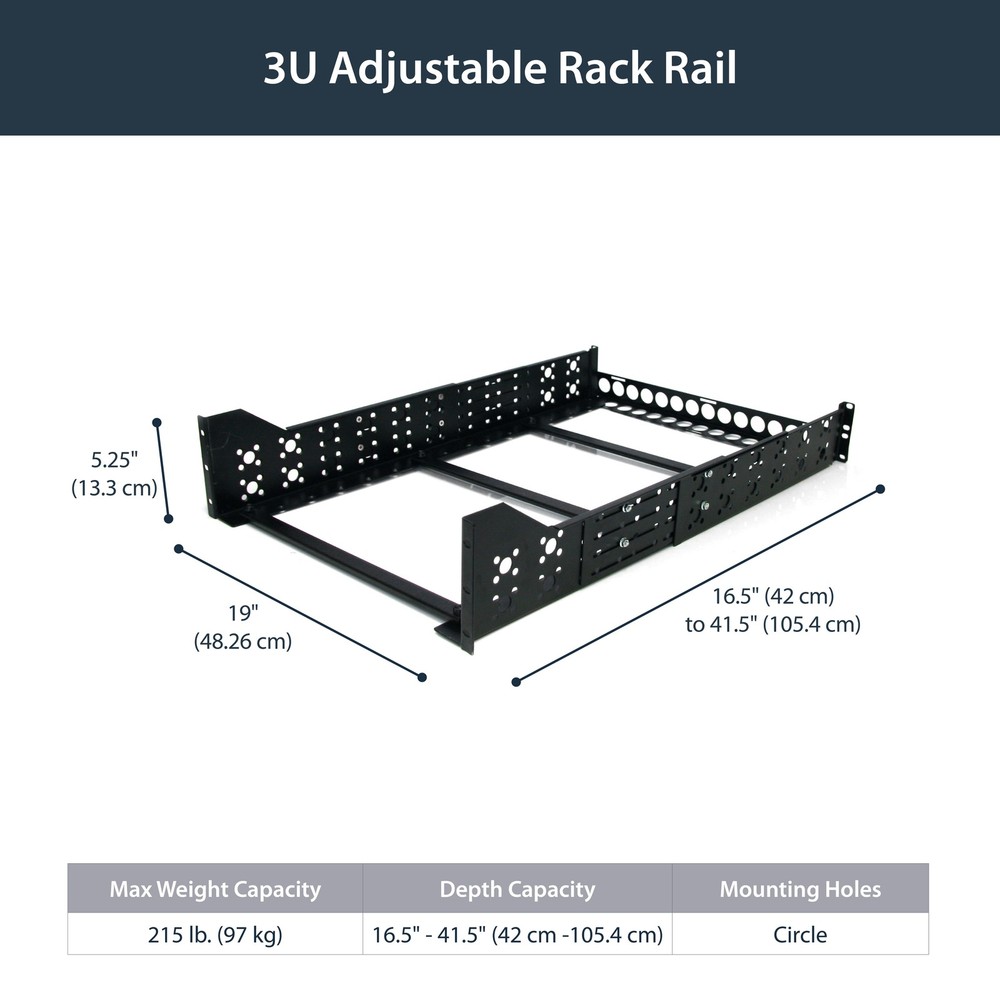 StarTech.com 3U Fixed 19" Adjustable Depth Universal Server Rack Rails