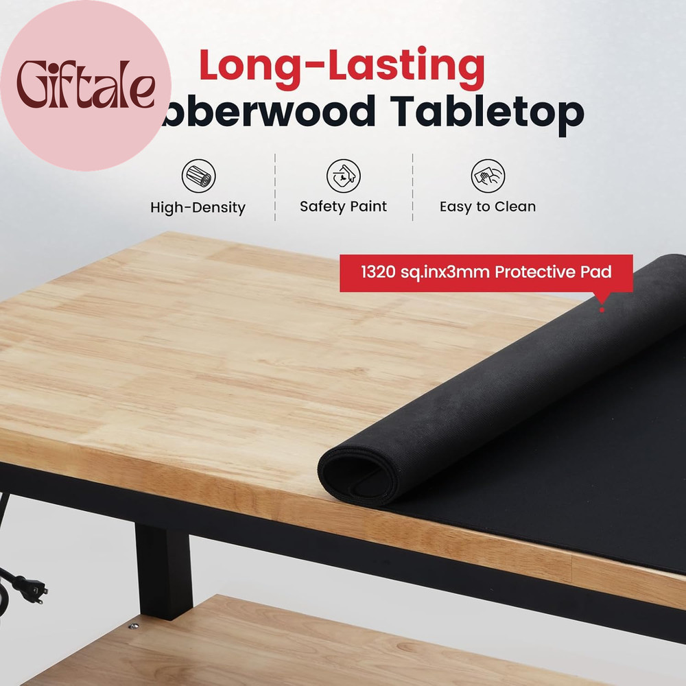 Work Table for Garage 60 X 22 Inch Adjustable Height Workbench Heavy Duty Rubber