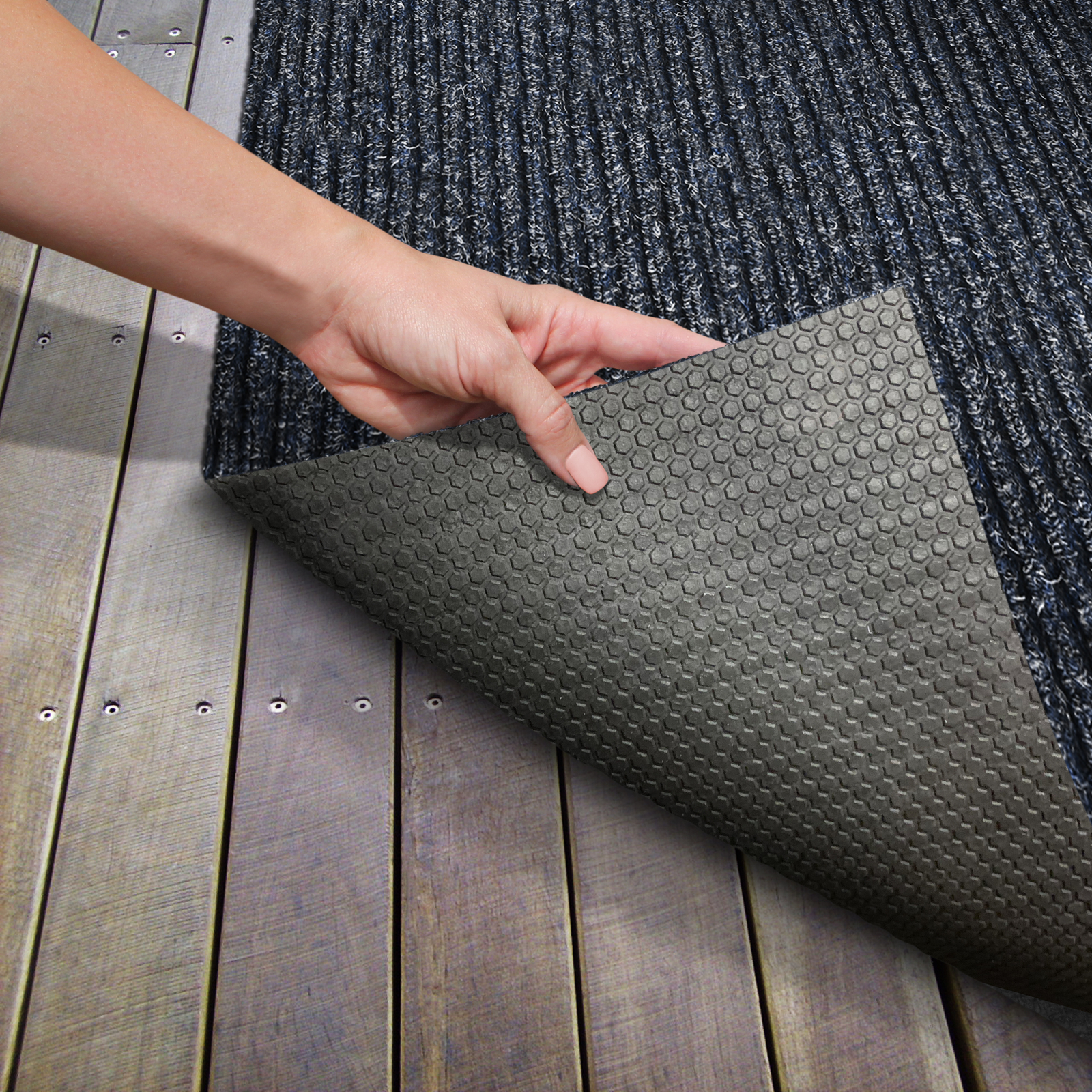 HEAVY-DUTY RIBBED INDOOR/OUTDOOR CARPET STORMY BLUE patio deck boat garage