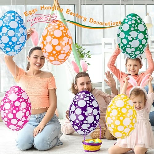 6 Pack 16 Inch Inflatable Easter Eggs Easter Blow up Egg Decor Hanging