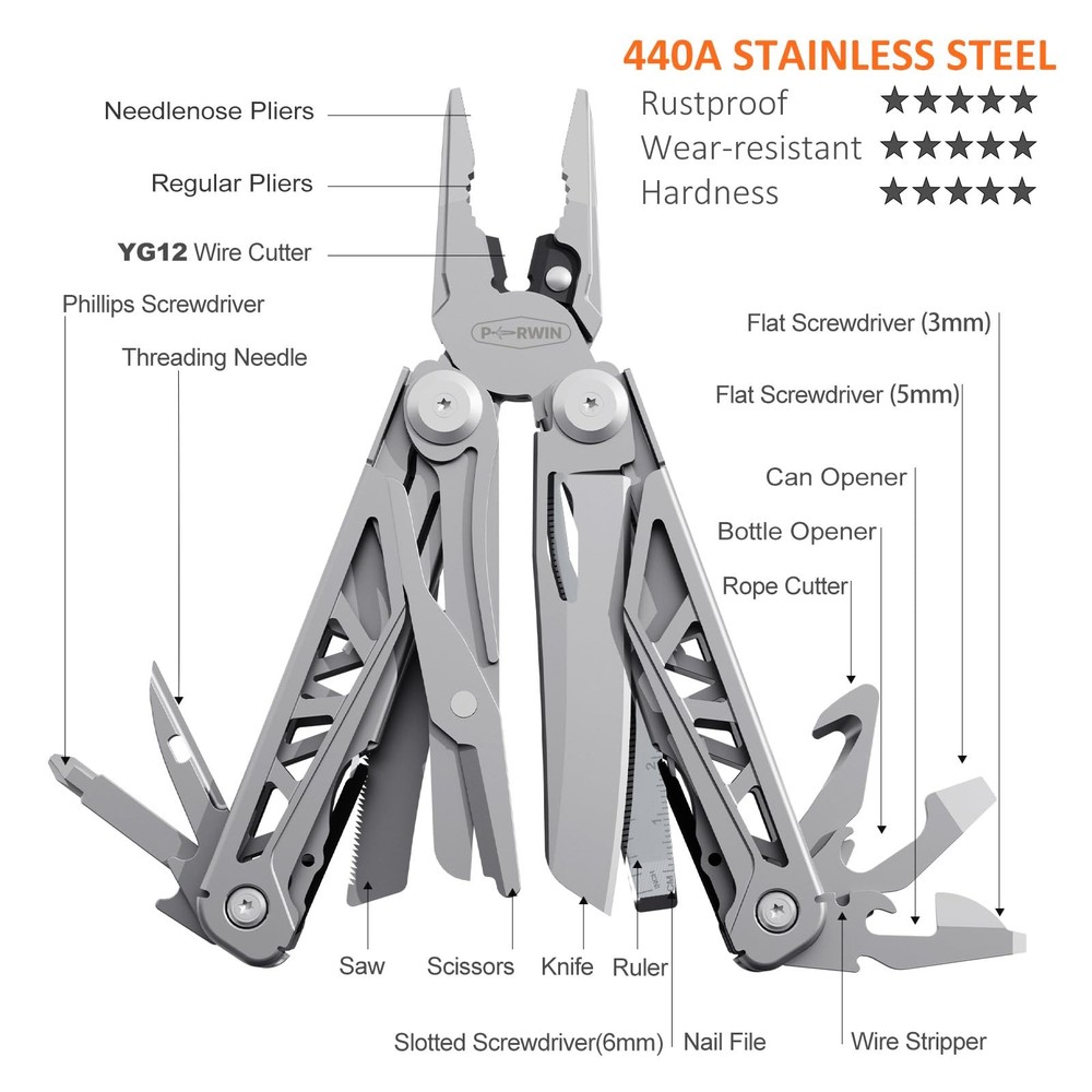 Multitool 17-in-1 Stainless Steel Multi Tool Pliers with Self-Locking, Pocket