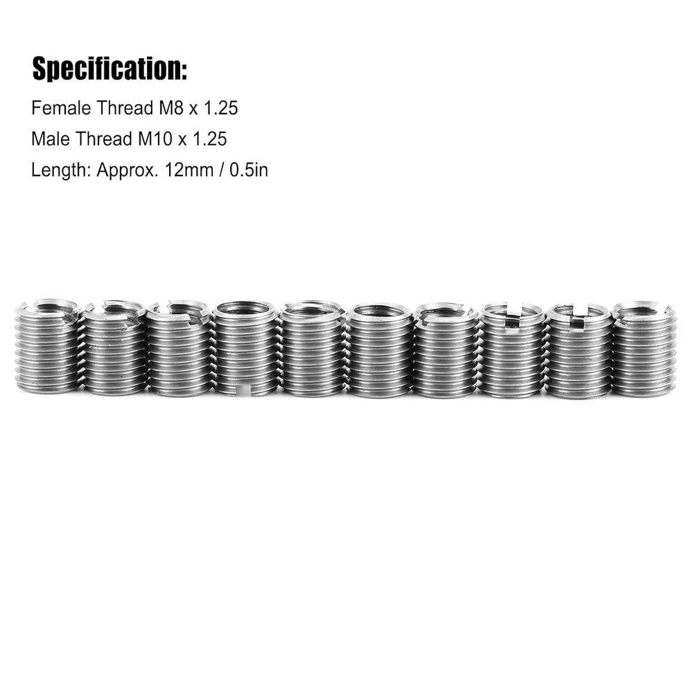 Cost-Effective 10pcs M8 to M10 Thread Insert Nuts - Stainless Steel Construction
