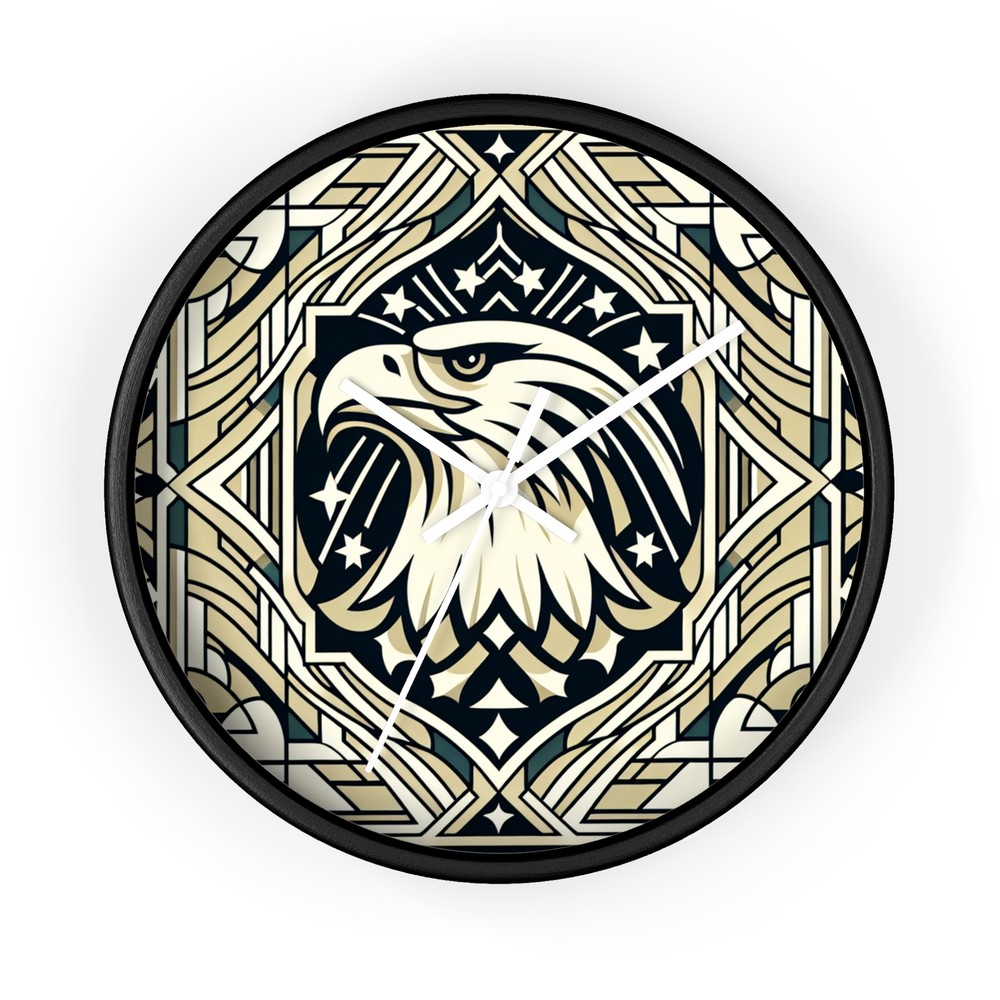 Home Decor Wall Clock High Class Americana Art Deco Eagle Geometric Pattern