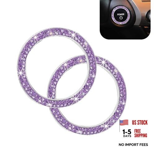 2 PCS Car Engine Start Stop Decoration Ring, Crystal Double Rhinestone Purple